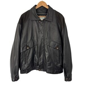 Vintage 90s Genuine Leather Bomber Jacket Mens Sz 42 Back Full Zip Coat VGUC